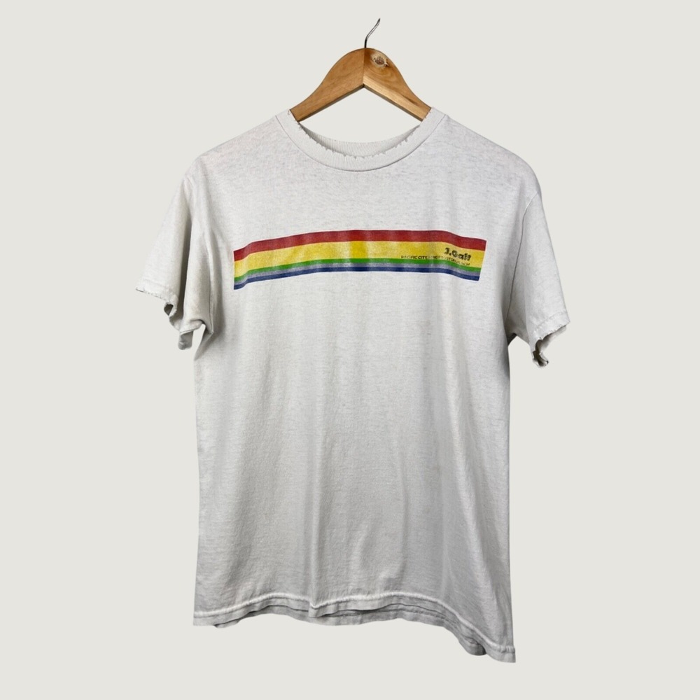 J. Galt T-Shirt Women OS Gray Pacific City Huntington Beach Rainbow Distressed